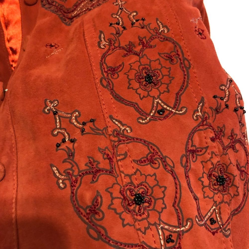 Double D Ranch Rust Orange Suede Paisley Embroidered Western Jacket S Cowgirl - Picture 10 of 16